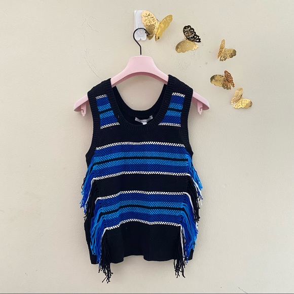DEREK LAM 10 CROSBY Boho Fringe Knitted Sleeveless Top - Picture 1 of 8